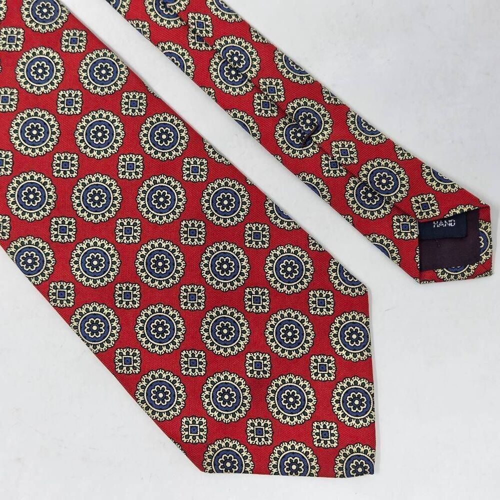 POLO RALPH LAUREN HAND MADE RED WHITE BLUE MEDALLION SMOOTH 3.5" X 55"